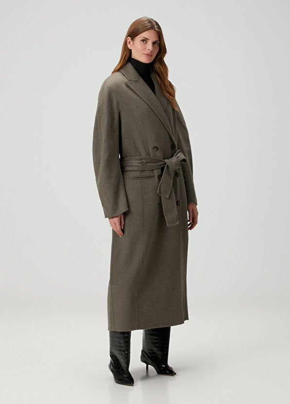 Curvo Koyu Gri Yün Palto - Görsel 3