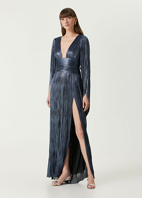 Maria Lucia Hohan Alana Koyu Mavi Maksi İpek Abiye Elbise - 2