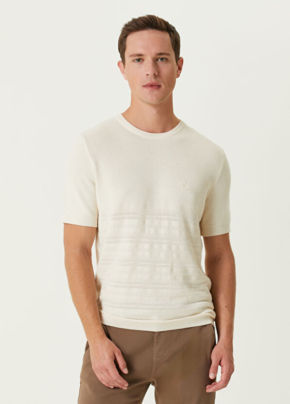 Beymen Club Bej Örgü Bloklu Kısa Kollu Kazak - 1