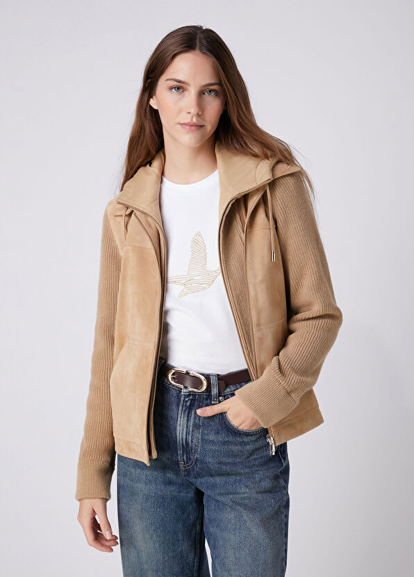 Beymen Club Camel Hooded Leather Jacket - 4