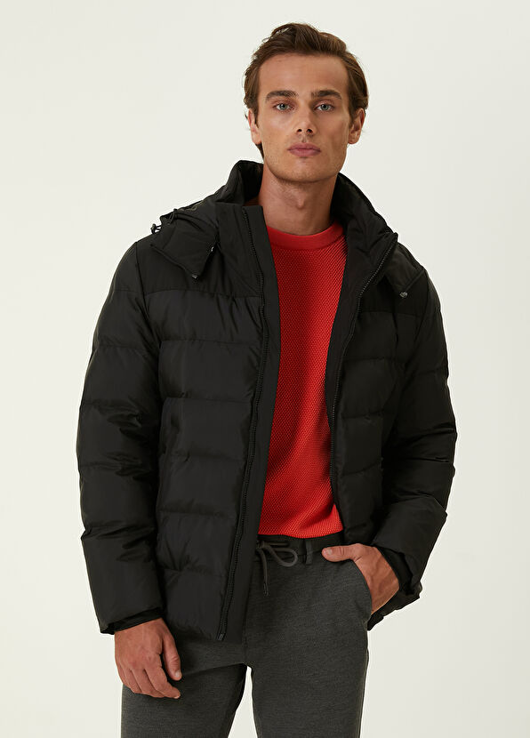 Beymen Club Siyah Kapüşonlu Garnili Kapitoneli Mont - 1