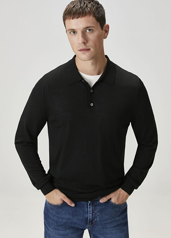 Beymen Collection Siyah Polo Yaka Yün Triko - 2