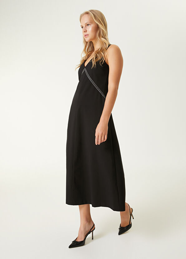 Beymen Club Siyah Zincir Detaylı Midi Evaze Jersey Elbise - 4