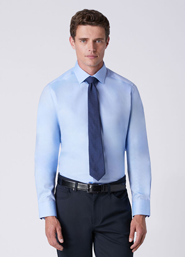 Beymen Club Comfort Fit Blue Dobby Non-Iron Shirt - 2