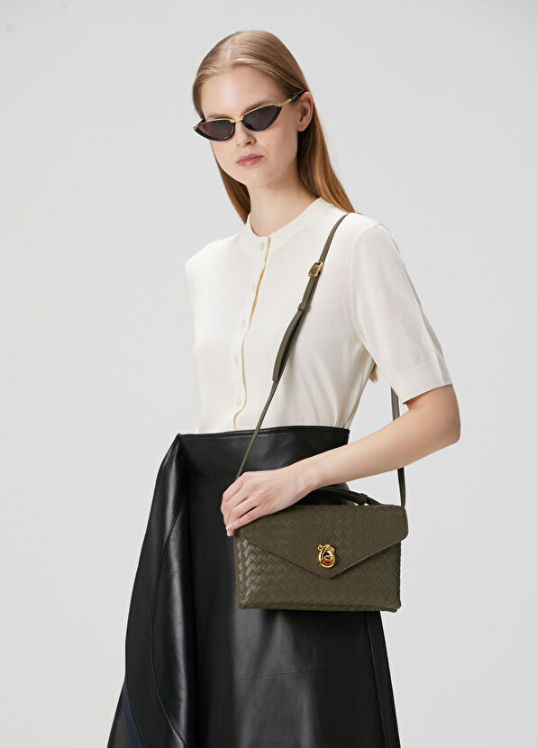 Knot Lock Haki Kadın Deri Çanta - Görsel 3