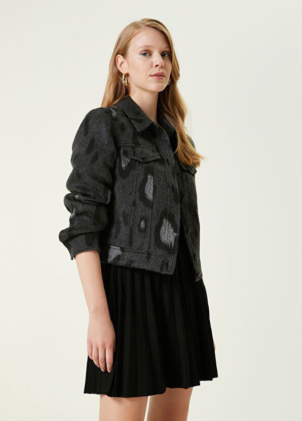 Beymen Club Antrasit Leopar Jakarlı Kaşe Trucker Ceket - 3