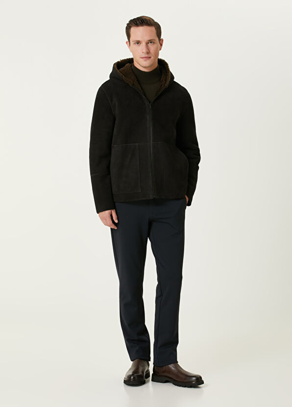 Beymen Club Dark Khaki Hooded Double Sided Shearling Coat - 4