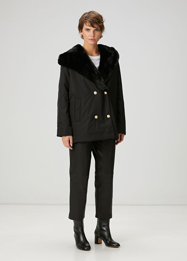 Beymen Club Siyah Kapüşonlu Kruvaze Kaban - 2