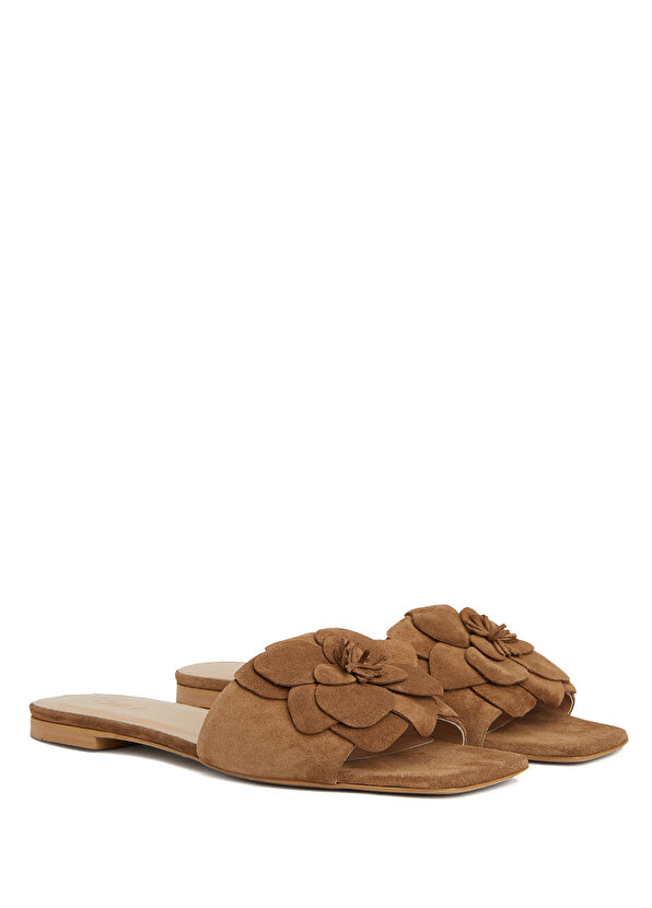 Beymen Club Tan Floral Women's Leather Mules - 2