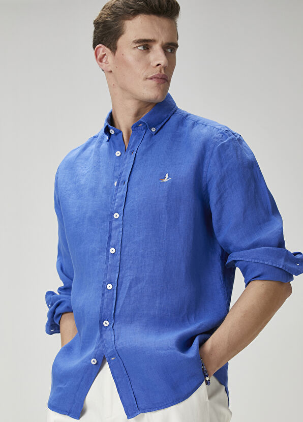 Beymen Club Comfort Fit Kobalt Keten Gömlek - 4