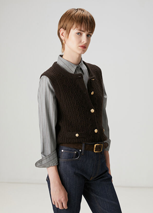 Beymen Club Brown Hair Braided Knit Vest - 3