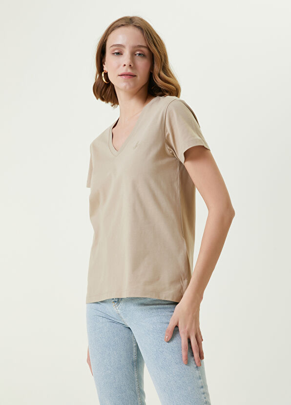 Beymen Club Taupe Logo Embroidered T-Shirt - 1