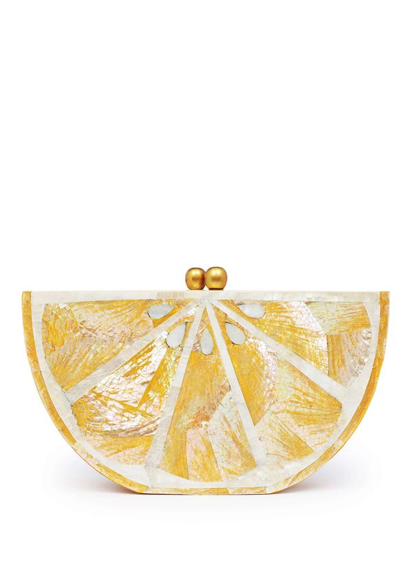 Bago Lemon Yellow Patterned Mother-of-Pearl Women's Handbag - 1