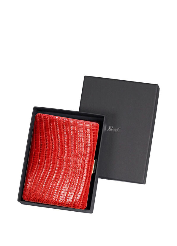 Pearl Japan Cosmos Lizard Red 9-piece Leather Long Cigarette Case - 2