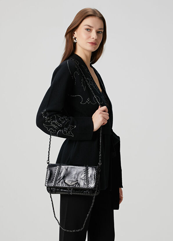 Rock Vintage Siyah Kadın Deri Çanta - Görsel 3