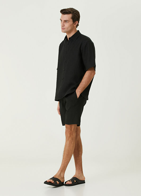 Beymen Club Comfort Fit Siyah Kısa Kollu Keten Gömlek - 3