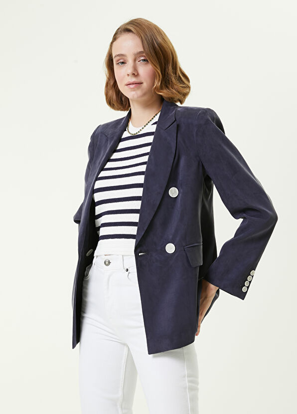 Beymen Club Lacivert Kruvaze Cupro Blazer - 1