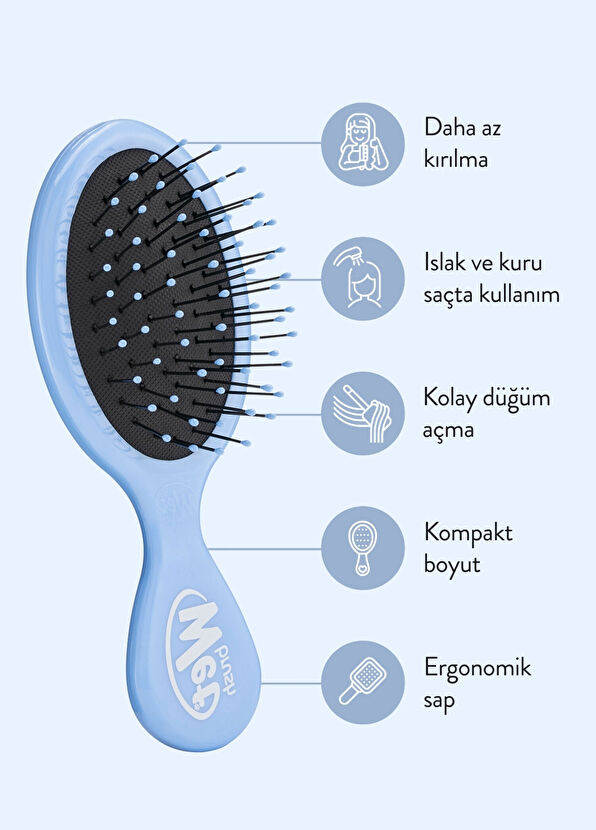 Wet Brush Mini Detangler Dolaşık Açıcı Açık Mavi Saç Fırçası  - 4