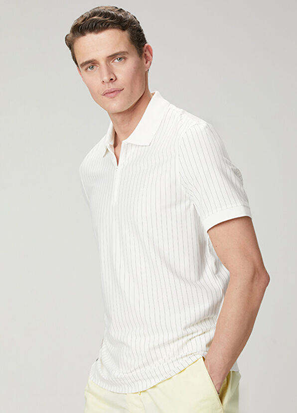 Beymen Club Off White Slim Fit Striped Technical Polo T-Shirt - 2