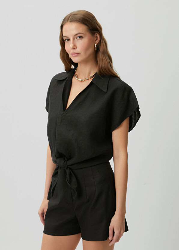 Beymen Club Siyah Düğüm Detaylı Keten Bluz - 3