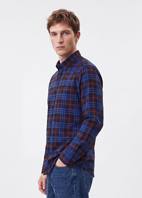 Beymen Club Comfort Fit Sax Blue Plaid Shirt - 2
