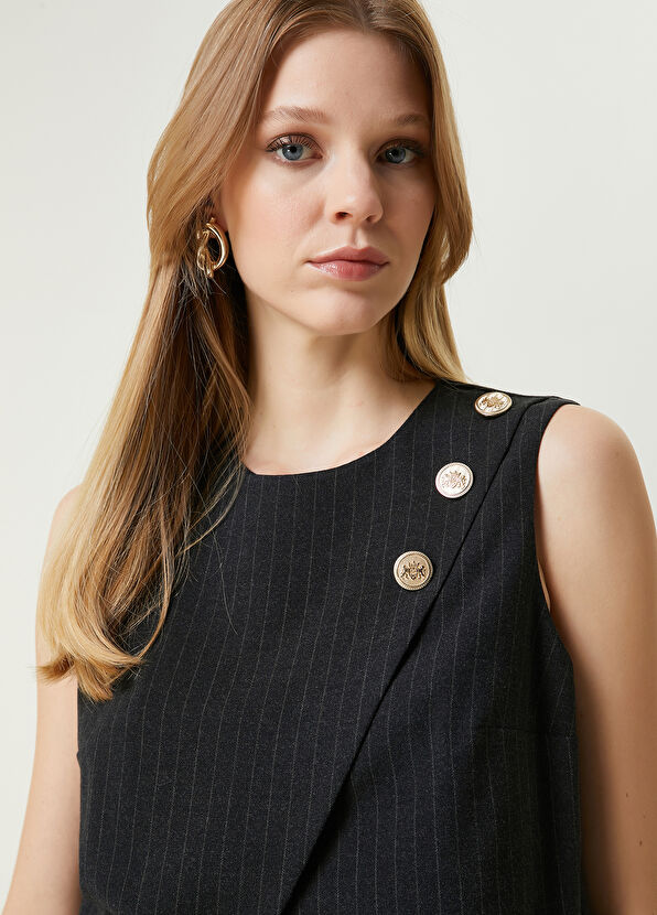 Beymen Club Anthracite Striped Crop Double-Breasted Blouse - 2