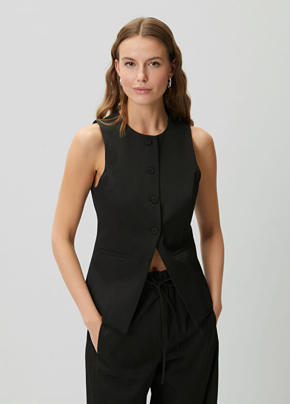 Beymen Club Siyah Teknik Kumaş Uzun Yelek - 1