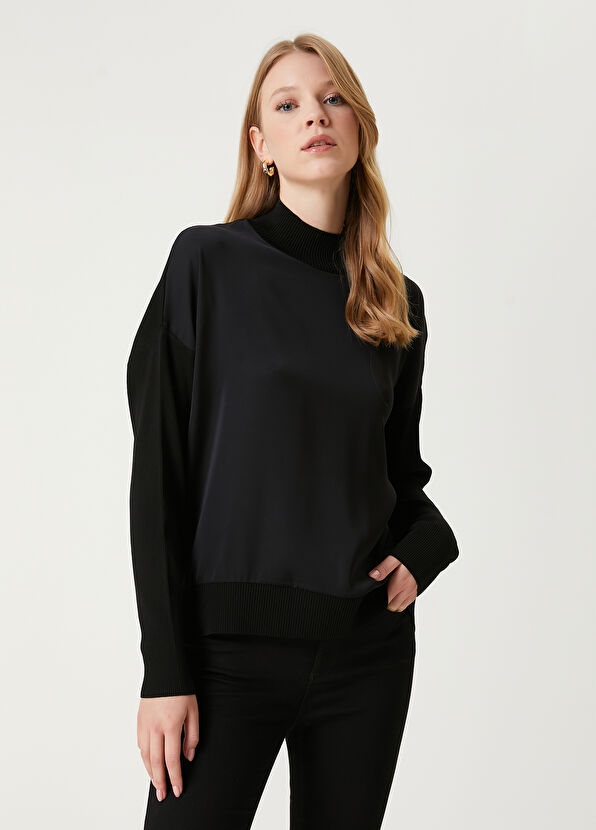 Beymen Club Black Satin Inserted Sweater - 1