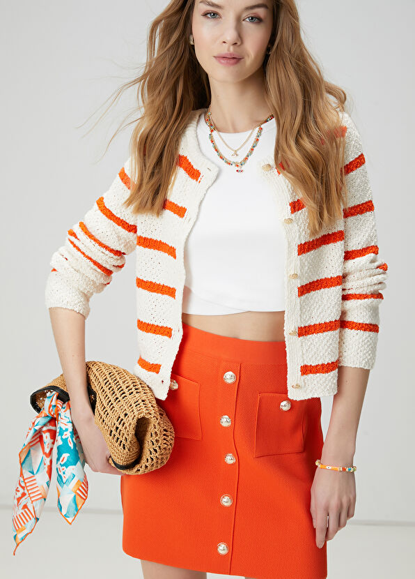 Beymen Club Coral Gold Buttoned Mini Skirt - 2