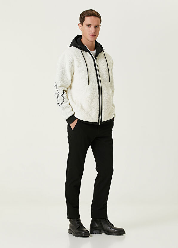Beymen Club Beyaz Kapüşonlu Kaz Nakışlı Shearling Mont - 3