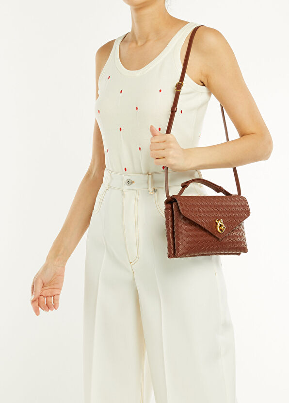 Knot Kahverengi Örgü Dokulu Kadın Deri Çanta - Görsel 3