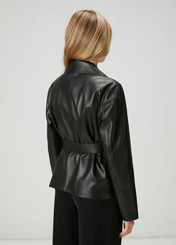 Beymen Club Black Belted Leather Jacket - 4