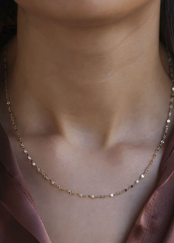 14 Ayar Altın Işıltılı Kadın Zincir Kolye - Görsel 3