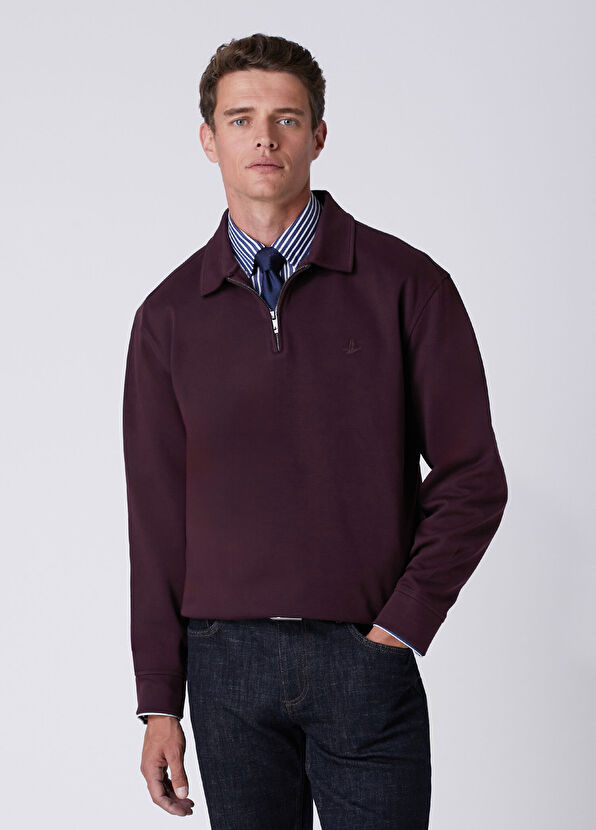 Beymen Club Mürdüm Polo Yaka Interlock Sweatshirt - 1