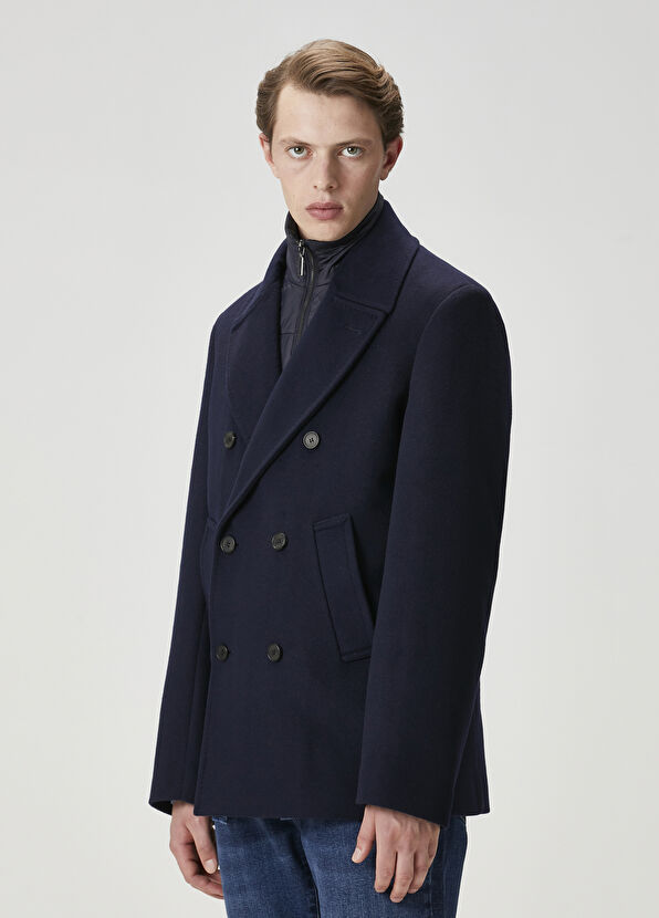 Beymen Club Navy Inner Collar Detail Wool Blend Coat - 4