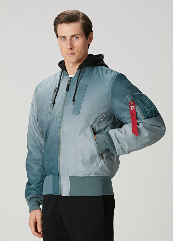 Mavi Kapüşonlu Degradeli Flight Mont - Görsel 4