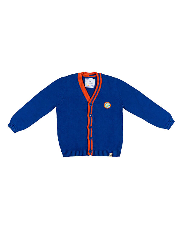 Beetlebeez Stripes Orange Piping Blue Boys' Knitwear Cardigan - 1