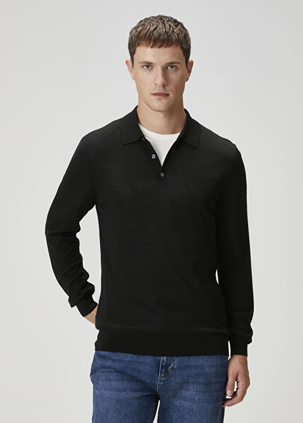 Beymen Collection Siyah Polo Yaka Yün Triko - 1
