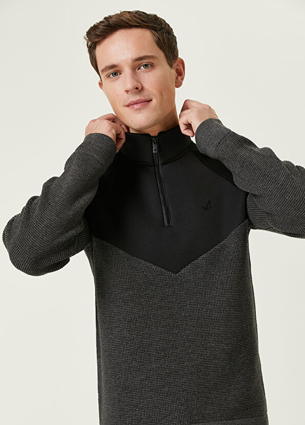 Beymen Club Siyah Yakası Fermuarlı Garni Detaylı Kazak - 2