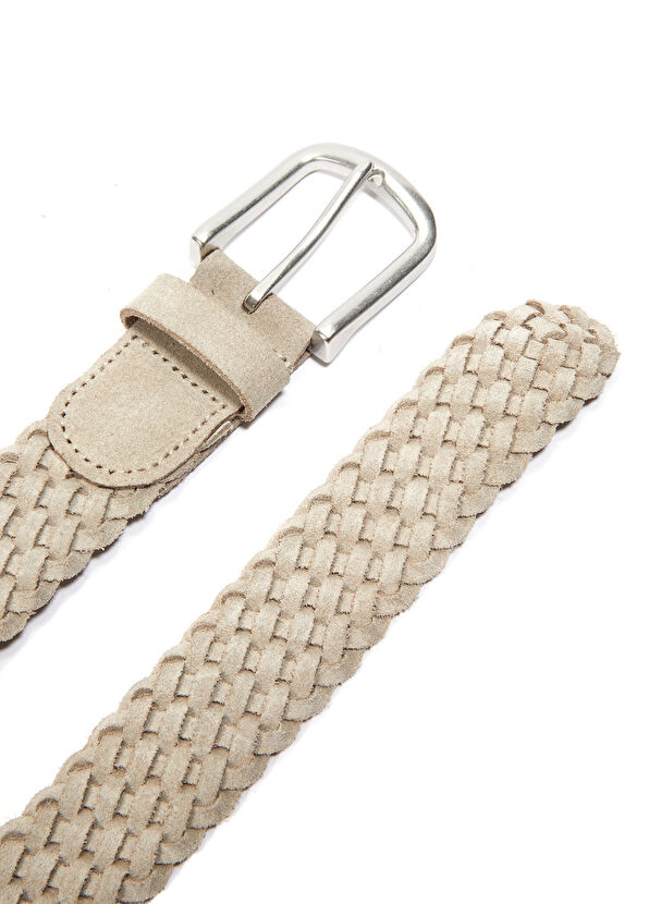 Beymen Club Beige Braided Men's Suede Belt - 2