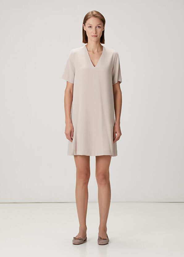 Beymen Club Açık Bej Plise Detaylı Mini Krep Elbise - 2