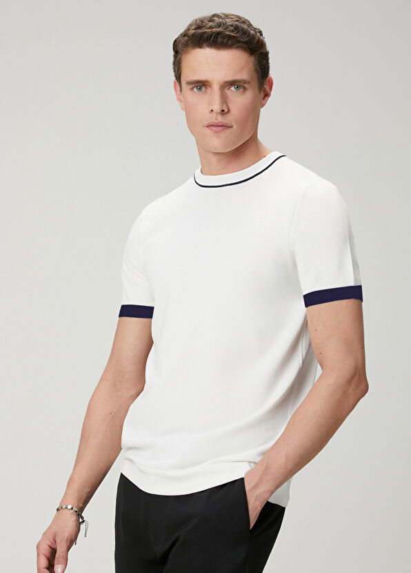 Beymen Club Off-White Stripe Jacquard Short-Sleeved Sweater - 2