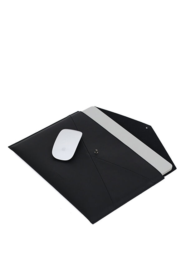 Envelope 13" Siyah Vegan Deri Unisex MacBook Kılıfı - Görsel 3
