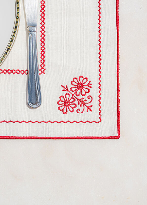 Mariaida Home Mariaida Home Berço Red and White Linen Placemat and Napkin Set - 4