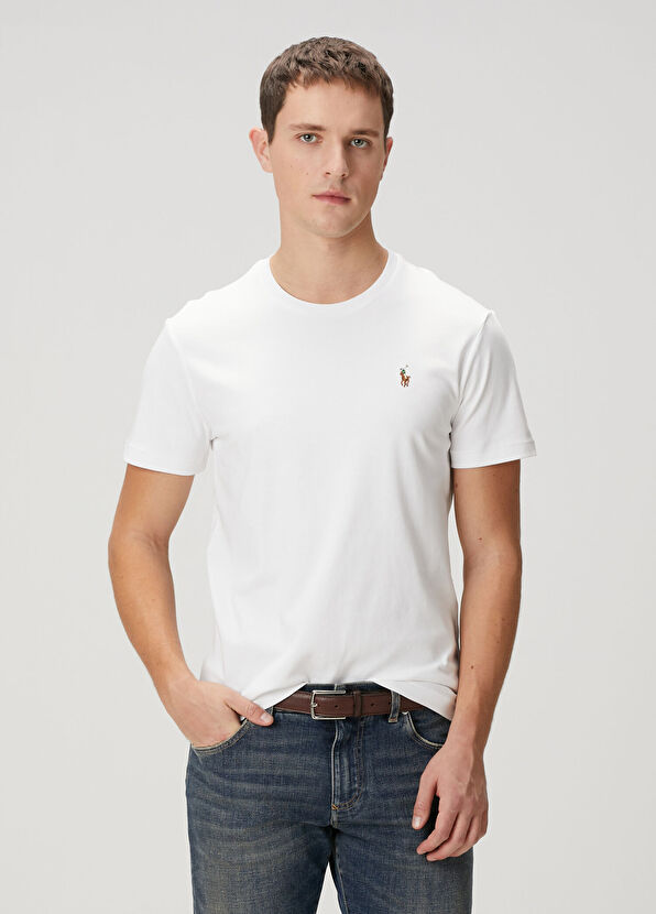 Polo Ralph Lauren White Logo Embroidered Basic T-Shirt - 1