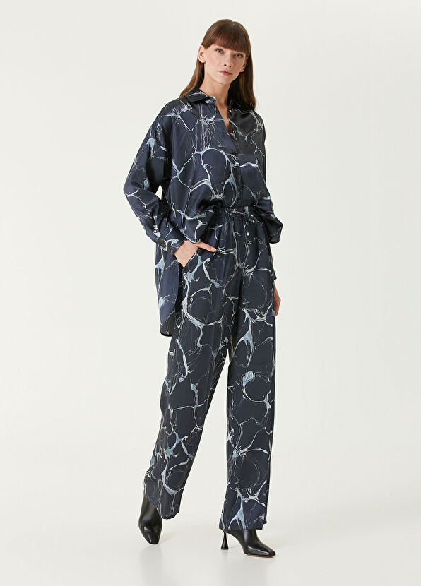 Kiton Mavi Desenli İpek Gömlek - 2