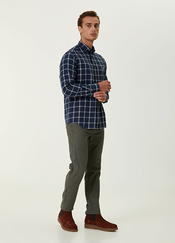 Beymen Club Comfort Fit Navy Wide Checkered Shirt - 2