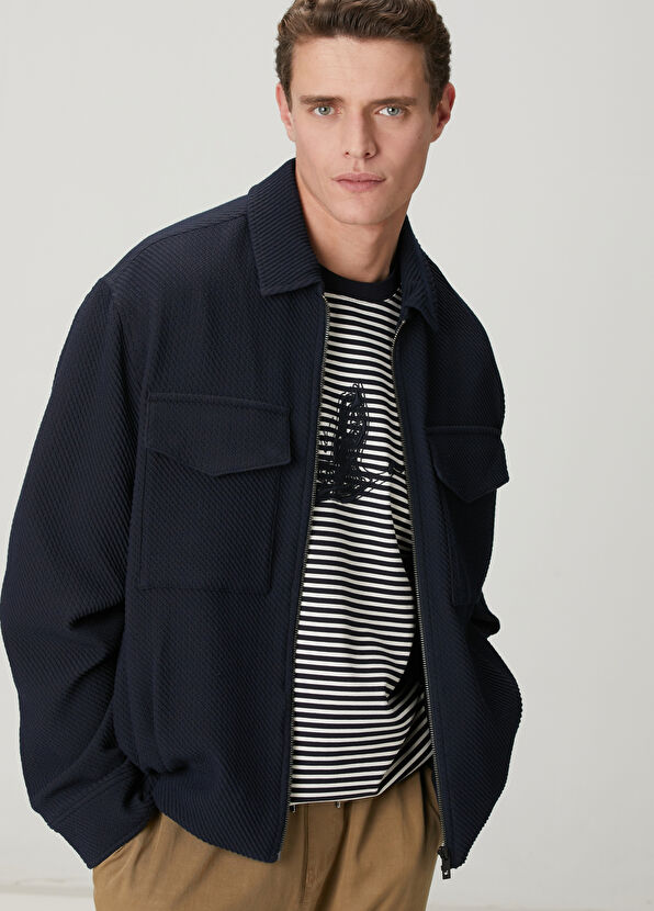 Beymen Club Lacivert Diyagonal Desenli Örme Ceket - 2