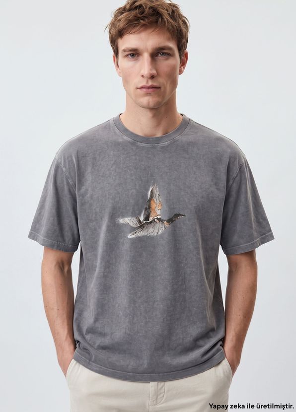 Beymen Club Anthracite Antique Piece Logo Oversize T-Shirt - 1