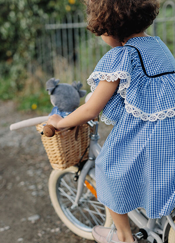 Lullmom Mavi Kareli Fırfırlı Kız Çocuk Elbise - 4